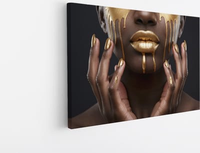 Saammp - Canvas Schilderij - Vrouw met goude lippen - abstract - 30x20 - Foto op canvas - Wanddecoratie - Muurdecoratie Woonkamer - Slaapkamer decoratie - Canvas Print