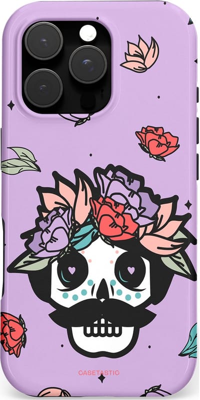 Casetastic hoesje geschikt voor Apple iPhone 16 Pro - MagSafe - Dubbellaagse bescherming - Schedel Snor - Fashion Case - Lila Zwart