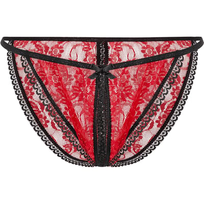 Amorable - Sexy Tanga Slipje Met Open Kruis - Rood/Zwart