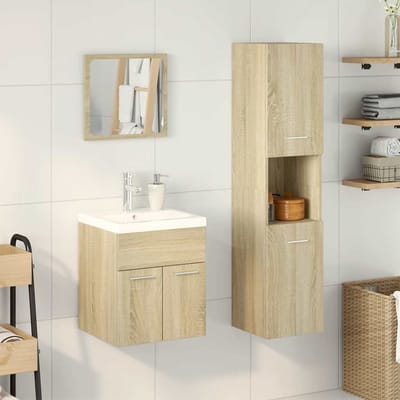 vidaXL - 4-delige - Badkamermeubelset - bewerkt - hout - sonoma - eikenkleurig