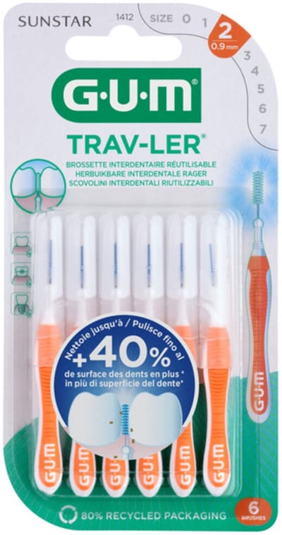 GUM Trav-Ler Ragers Oranje 0.9mm - 3 x 6 stuks - Voordeelverpakking