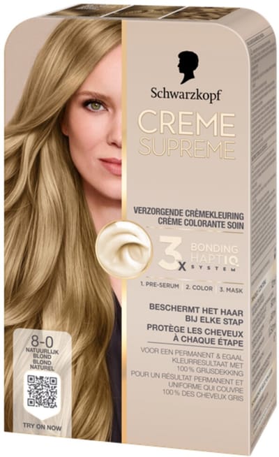 Schwarzkopf - CREME SUPREME 8-0 - Haarkleuring - Natuurlijk Blond - Permanente Haarverf - Beschermt en Versterkt - Grijsdekking - 245g
