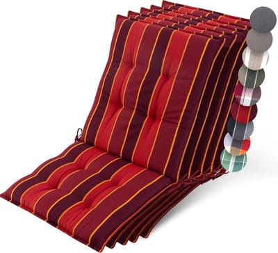 Beautissu Sun-NL – Set van 5 Premium Lage Rugleuning Kussen 100x50 cm - UV-bestendig & 8cm Dik Kussen Tuinstoelkussen Antislip Bevestigingsbanden – Stevige Stof Rood Gestreept