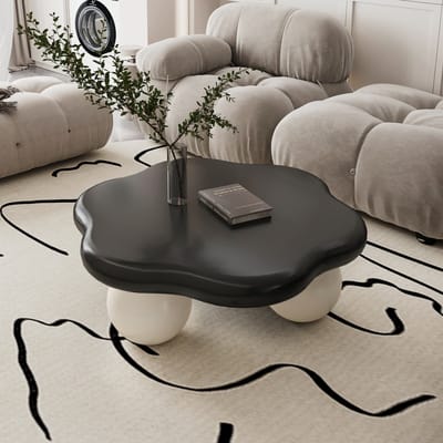 MODFU Salontafel - Wolkvormig - Modern Minimalistisch - Woonkamer - MDF En Kunststof - Zwart Wit - 80 x 35 cm