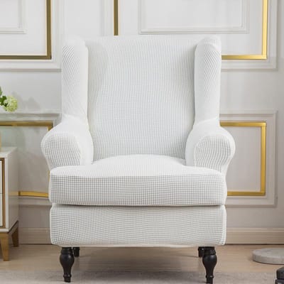 Housse de chaise à dossier King, bras incliné, élastique, aile de canapé, housse de tabouret tigre, protection extensible 1 Piece white