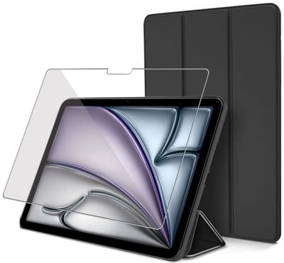 ChiGuard Hoesje & Screenprotector geschikt voor iPad Air 2024 / 2025 (11 inch) Hoesje – Gehard Glas - Shock Proof Hoesje – Smart Cover - Zwart