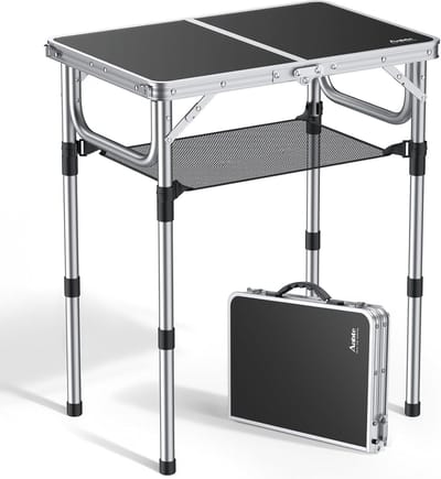 Thijox - Hoogte Verstelbare Campingtafel 3 In 1 Aluminium Picknicktafel met Opbergnet - Draagbare Tuintafel voor Picknicks, Barbecue, Strand, Tuin en