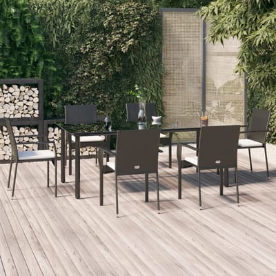 vidaXL - 7-delige - Tuinset - met - kussens - poly - rattan - zwart