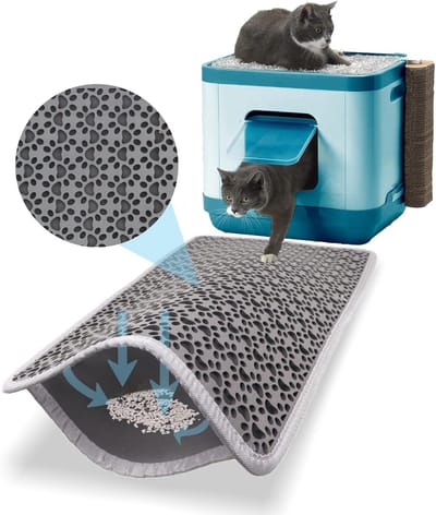 Famanu – Kattenbakmat voor kattenbak en kattentoilet - waterdicht - niet-toxisch - dubbellaags 100% met kattenpootontwerp. (grijs) - _tapis0