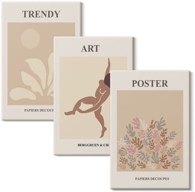 Wallfluent Set van canvas schilderijen - Abstracte vormen en figuren van Henri Matisse Canvas Schilderijen Set - set 3 stuks 20x30 cm - Beige Set van Canvas Prints - Deel Canvas Kunst Set - Boheemse Canvas Kunst Set