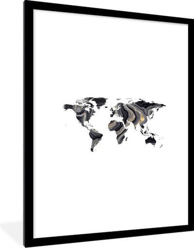 Poster in lijst - Fotolijst 60x80 cm - Posters - Wereldkaart - Verf - Zwart - Posterlijst zwart - Decoratie - Wanddecoratie woonkamer - Muurdecoratie slaapkamer