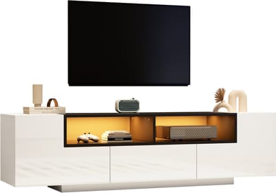 Wishdor - Tv-Meubel - Ledverlichting En L-Vormige Kasten - Modern - Woonkamer - Spaanplaat - Wit - 180 X 40 X 48 Cm