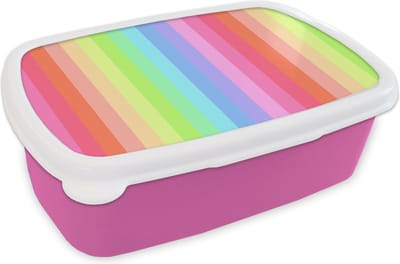 Broodtrommel Roze - Lunchbox - Brooddoos - Regenboog - Patronen - Pastel - 18x12x6 cm - Kinderen - Meisje