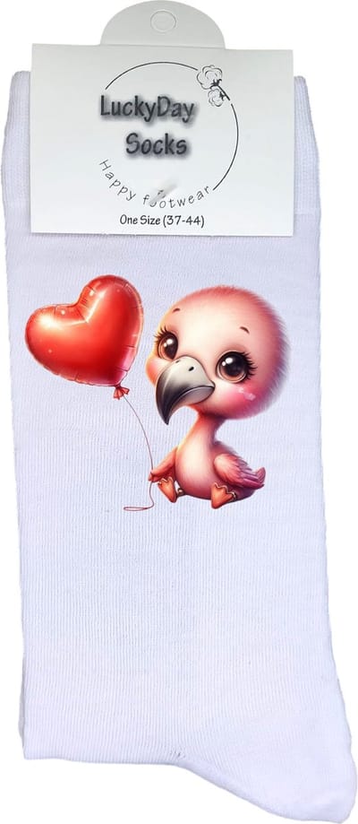 Flamingo - Opkikkertje - Fantasie - Hartje - Liefde - Ballon - Grappige sokken - Valentijn cadeau - Verjaardag - Geluk - Grappige sokken - Leuke sokken - Vrolijke sokken - Kerst sokken - Vaderdag - Moederdag - Socks maken Happy - 37-44