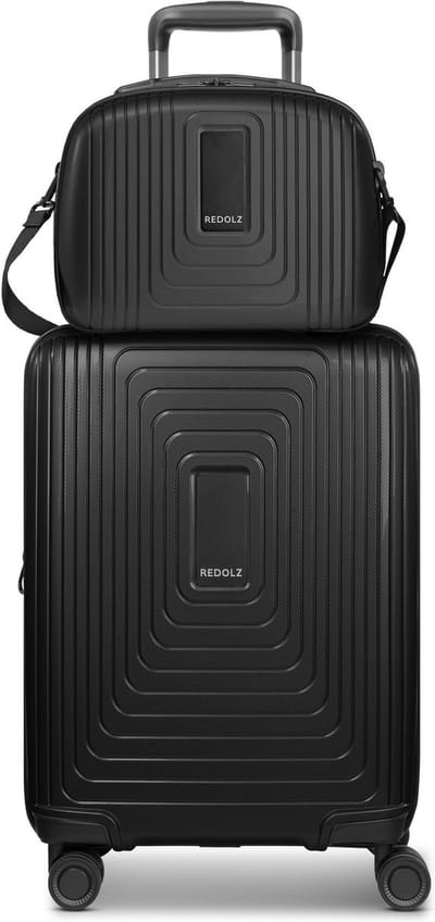 Redolz Essentials 14 Kofferset, 2-delig: Cabinewagen met uitbreidingsplooi en Beautycase - Harde bagage - TSA slot - black metallic