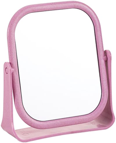 Dailygoods - Make-upspiegel, vierkant, staand, kleine tafelspiegel, 360 graden draaibaar, 19,5 x 16 cm, staande spiegel, tafelspiegel voor make-uptafel, bureau, badkamer, slaapkamer (paars)
