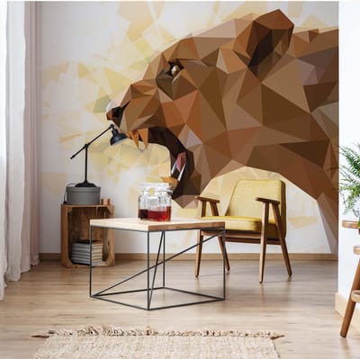 Fotobehang - Vlies Behang - Geometrische Leeuwin in 3D - Kunst - 416 x 290 cm