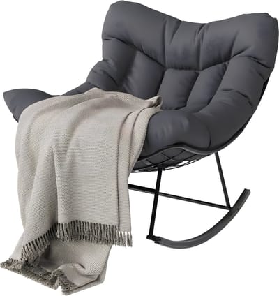 Schommelstoel voor Buiten - Voor Balkon, Terras & Veranda - Moderne Loungestoel met E-Coating en Comfortkussen - Zwart