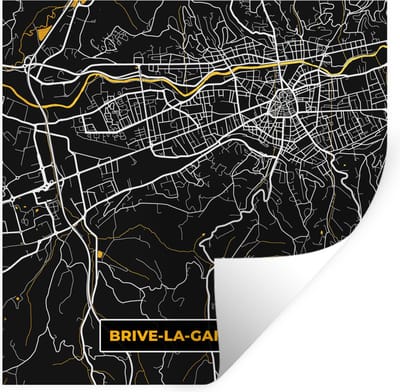 Muurstickers - Sticker Folie - Kaart - Stadskaart - Plattegrond - Brive-la-Gaillarde - Frankrijk - 100x100 cm - Plakfolie - Muurstickers Kinderkamer - Zelfklevend Behang XXL - Zelfklevend behangpapier - Stickerfolie