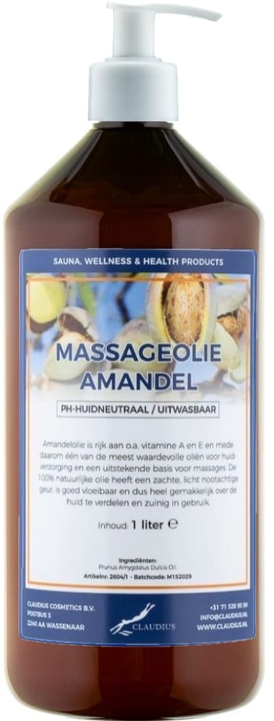 Massageolie Amandelolie 1 liter met witte pomp - 100% natuurlijk - biologisch en koud geperst