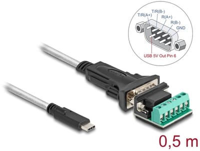 Delock Adapter USB Type-C™ to 1 x Serial RS-422/485 male with 6 pin terminal block 5 V 0.5 m