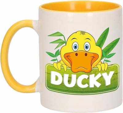 Ducky mok - geel/wit - keramiek - 300 ml - kinder beker eend