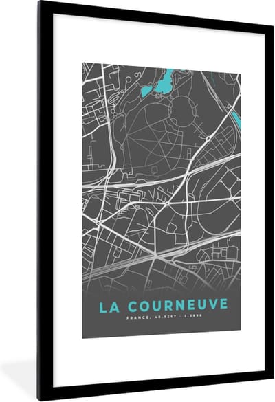 Fotolijst incl. Poster - La Courneuve - Stadskaart - Kaart - Plattegrond - Frankrijk - 80x120 cm - Posterlijst