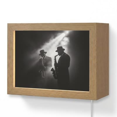 Wandlamp 20x15 cm - Oplaadbaar - Saxofonisten - Hoeden - Rook - Licht - Wandlampen binnen woonkamer - Slaapkamer lamp met kabel - Decoratieve nachtlamp - Vloerlamp snoer