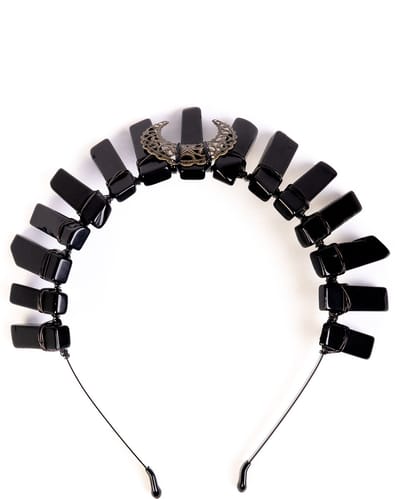 KIMU® Haarband Bergkristal Zwart Maan - Kristal Diadeem Fantasy - Boho Hippie Tovenares Heks Gothic Dark - LARP Edelstenen - Dames Meisjes Festival