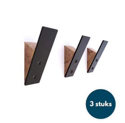 Houten Wandhaken - Kapstokhaken - Ophanghaken - Handdoekhaken - Jashaken - Stoer - 3 Stuks