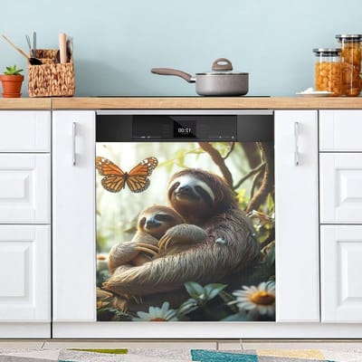 Vaatwassermagneten Covers Forest Luiaard en Vlinder Vaatwasserhoezen voor de Front Vaatwasser Skins Keuken Decor