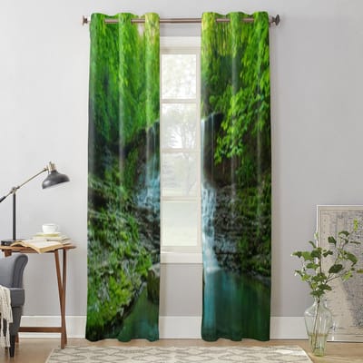 Prachtige Bergregenwoud Waterval Raamgordijnen Voor Woonkamer Luxe Slaapkamer Decoratie Gordijnen Keuken Raambekleding 135W x 60H(cm) x1 black