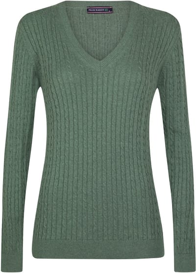 Felix Hardy Kabelgebreide Trui Met V-Hals - 100% Katoen Dames Groen - M