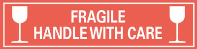 Fragile handle with care sticker, oranje wit 300 x 75 mm
