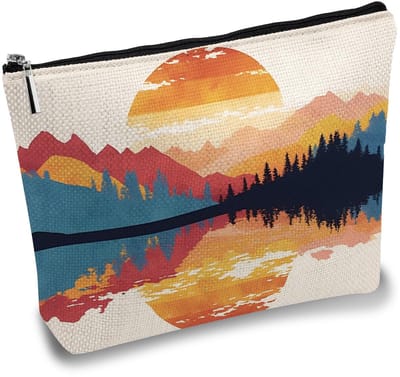 Dailygoody - Canvas make-up tas - Draagbare etui - Berg & Zonsondergang - Organiser case - Toiletartikelen - Geschikt voor vrouwen - 7x10 inch