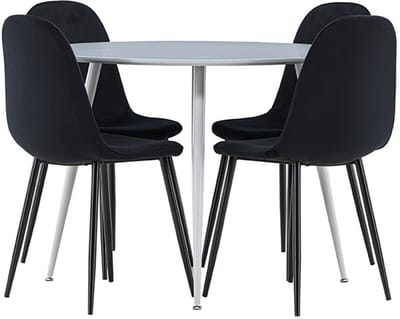 Plaza eethoek tafel Ø100cm en 4 velours stoelen grijs.