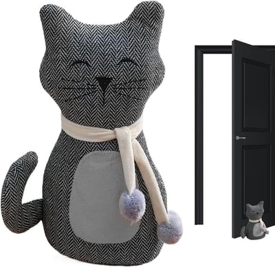 Deurstopper Kat - Tochtstopper Kamer - Tocht Buiten Houden - Verzwaarde Stof - 28 cm - Grijs