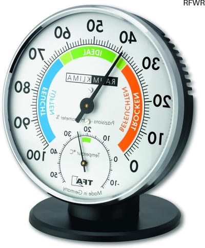 RFWR® Precisie thermo-hygrometer voor binnenklimaat, analoog met comfortzones voor temperatuur en luchtvochtigheid