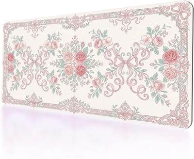 Grote muismat met roze bloemen, antislip en waterdicht ontwerp, ideaal voor gaming en bureau, 80 x 40 cm