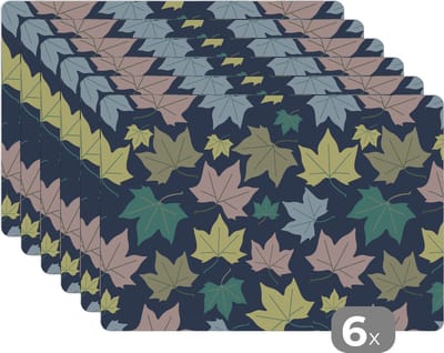 Placemat - Placemats kunststof - Patronen - Herfst - Bladeren - 45x30 cm - 6 stuks - Hittebestendig - Anti-Slip - Onderlegger - Afneembaar