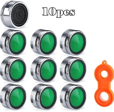 Set van 10 stuks 24mm kraanbeluchters met groen filter, inclusief 1 handgreep, geschikt voor badkamer- en keukenkraan