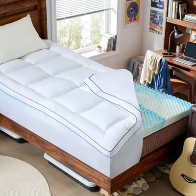 NicePlus - 7 cm traagschuim matrastopper 90x200 cm wit - Medium harde dubbellaags topdekmatras - Comfortabele matrasbescherming en verhoging slaapcomfort - Wit