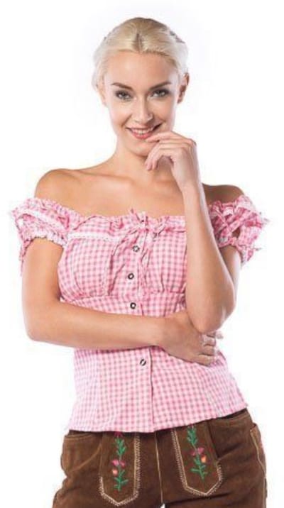 Partychimp Oktoberfest Blouse Dames Top Liesl Oktoberfest Dames Carnavalskleding Dames Carnaval Kostuum Dames - Polyester - Roze/Wit - Maat S