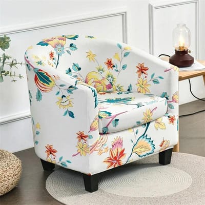 Bloemenprint Clubbankhoes Spandex Fauteuilhoezen Kuipstoelhoes voor Woonkamer Bankhoes met Zitkussenhoezen