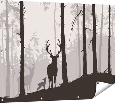 Gards Tuinposter Herten in het Bos - Silhouet - 120x90 cm - Tuindoek - Tuindecoratie - Wanddecoratie buiten - Tuinschilderij