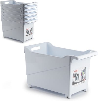 Plasticforte Opbergbox - Set van 4x stuks - wit - 45 x 24 cm - kunststof - op wieltjes