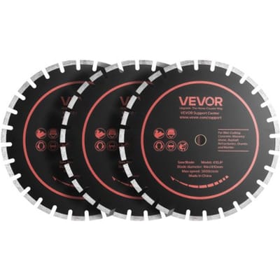 VEVOR 3-delige diamantslijpschijven 410 mm, diamantzaagbladen met een boring van 25,4 mm en een segmenthoogte van 12,5 mm, max. 3600 tpm diamantslijpschijven voor droog/nat zagen, slijpschijf voor beton, metselwerk en steen.