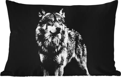 Buitenkussens - Tuin - Wolf - Dieren - Wild - Zwart - Wit - 50x30 cm