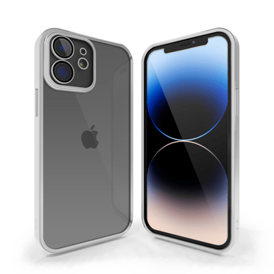 Coverzs telefoonhoesje geschikt voor Apple iPhone 12 hoesje clear soft case camera cover - transparant hoesje met gekleurde rand - zilver