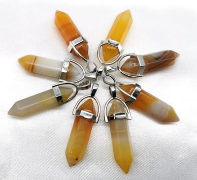 Edelsteen - Calciet Agaat - Obelisk Hanger met - gratis - zwart - gewaxed koord Ketting - Edelsteen Ketting - 45cm + 5cm Verstelbaar - Cadeautje Voor Hem en Haar